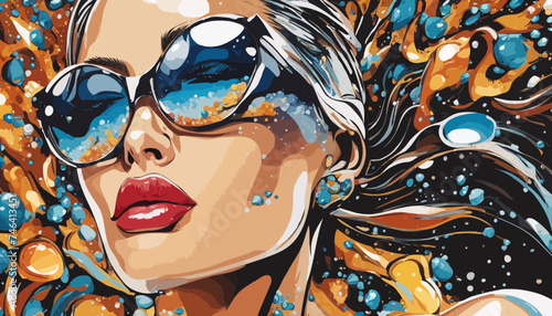 Kunstvolle Abbildung des Gesichtes einer schönen Frau. Skalierbare Vector - Grafik & trendiger Hintergrund für Tapeten, Poster, Karten, Einladungen, Websites.