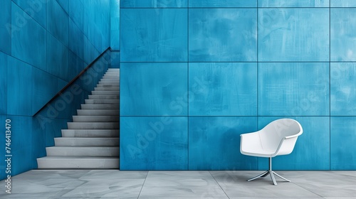 Blue wall and staircase interior. Generative AI