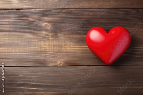 A vibrant red heart rests on a textured dark wood surface, symbolizing warmth and romance. Red Heart on Dark Wooden Texture