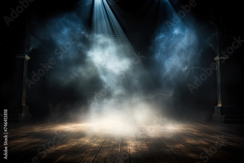 Moody Stage Light Background with Smoke and Spotlight Effect. Perfect for Designing Empty Space 
