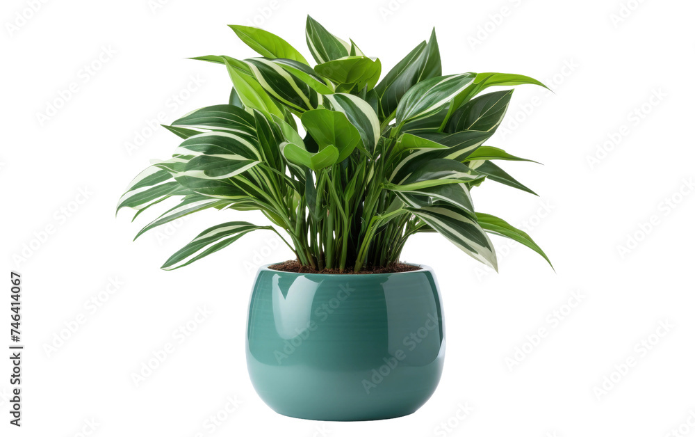 Green Plant in Blue Pot. The vibrant green leaves stand out against the bright white surface, bringing a pop of color to the setting. on a White or Clear Surface PNG Transparent Background.
