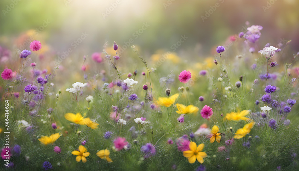 Fototapeta premium Serene Nature Scene: Wild Flowers in Natural Background