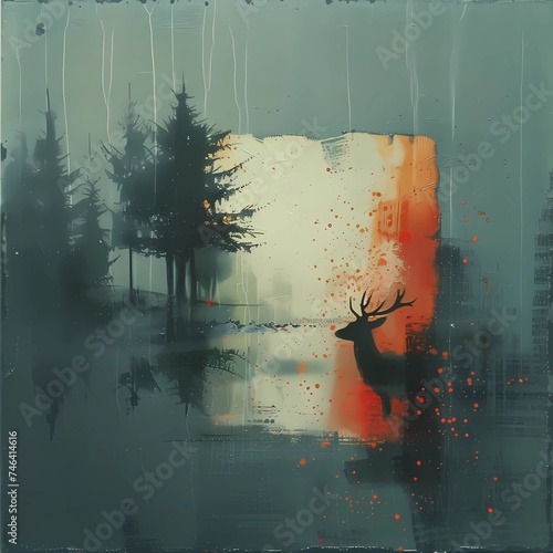 digital painting of seasonal forest, watercolor effect with texture background 