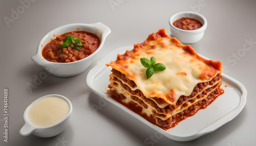 Delicious Beef Lasagna Delight: Close-up with Melted Cheese and Minced Meat Filling - Isolated for Versatile Use
