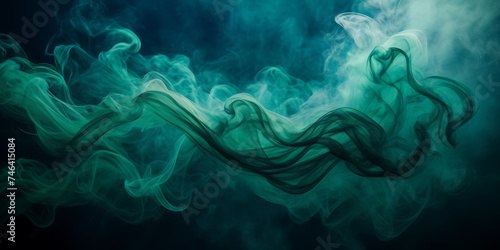Image showcasing the mesmerizing dance of emerald green smoke tendrils against a canvas of deep navy blue.