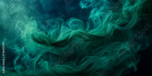 Image showcasing the mesmerizing dance of emerald green smoke tendrils against a canvas of deep navy blue.