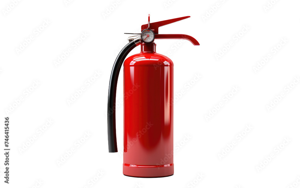 Red Fire Extinguisher. The fire safety device is prominently displayed, ready for emergency use. on a White or Clear Surface PNG Transparent Background.