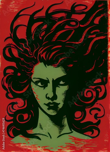 Vintage illustration of Medusa: The Enigmatic Serpent-Haired Gorgon of Mythical Legends photo