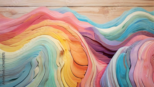 Colorful wave pastel wood texture with blocks. Generative AI.