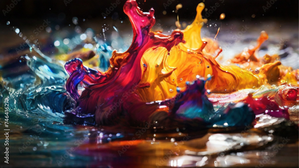 Default colorful water colorful splash. Generative AI. - obrazy, fototapety, plakaty 