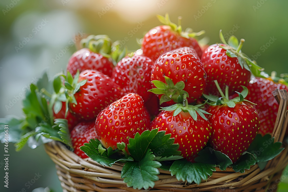Wicker Basket Filled With Ripe Strawberries