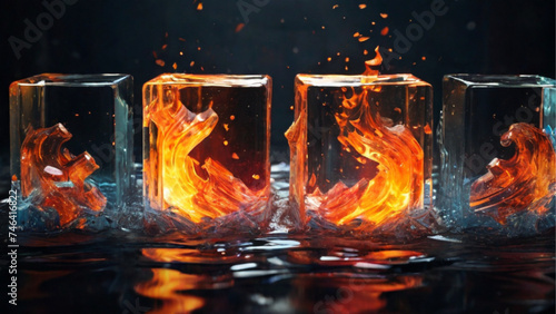 Fire water in crystalize blocks. Generative AI.