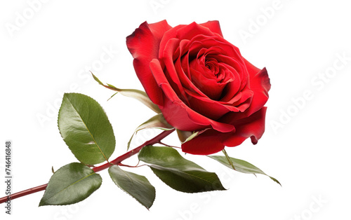 Red Rose With Green Leaves. The rose petals are a rich red hue, contrasting beautifully with the bright green foliage. on a White or Clear Surface PNG Transparent Background.