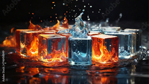 Fire water in crystalize blocks. Generative AI.