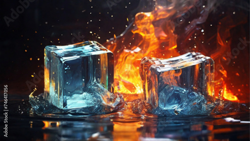 Fire water in crystalize blocks. Generative AI.
