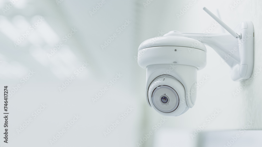 Cctv Security Camera Installed in white room or laboratory. Can be used in technology background or security work.