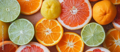 Macro close up of a colorful and vibrant bunch of citrus fruits