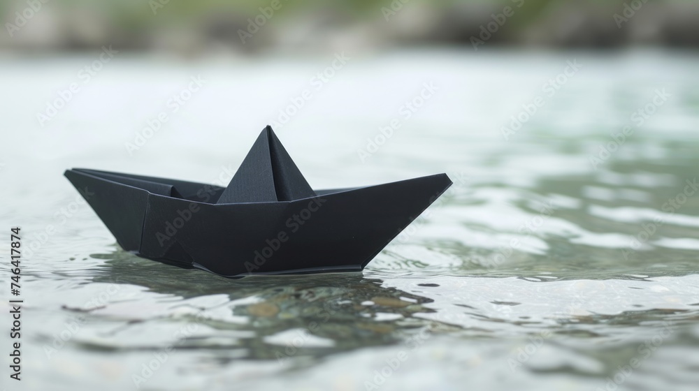 black paper boat on the water.
