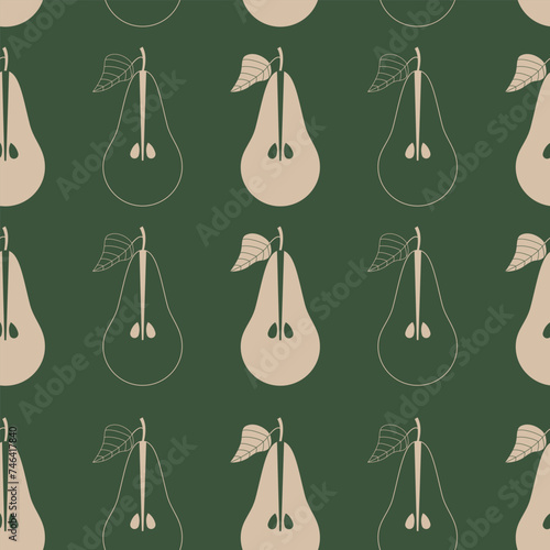 seamless pattern with pears on a green background