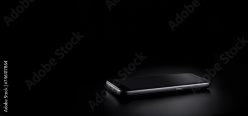 Smartphone isolated on black background. Black display ready for mockup advertisement.