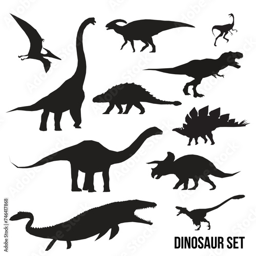 Abstract geometric dinosaur set silhouette isolated on white background 