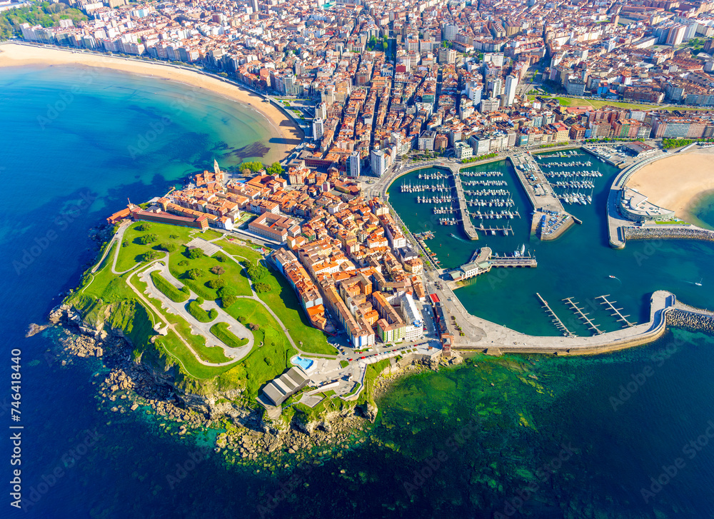 Panoramic view of the city of Gijon in Asturias, Spain