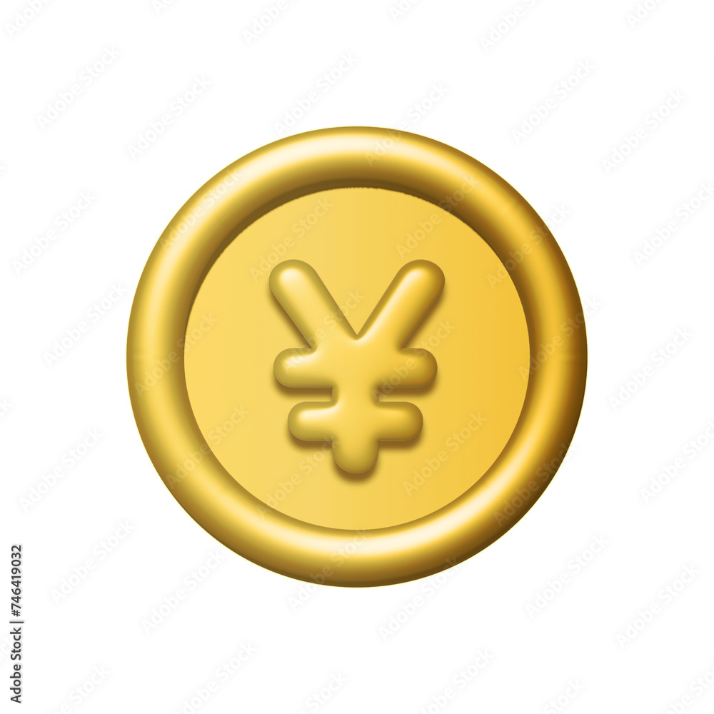 3d gold japanese yen coin isolated on white background. Design element illustration PNG. 3d gold japanese yen coin isolated on white background. Design element illustration PNG.