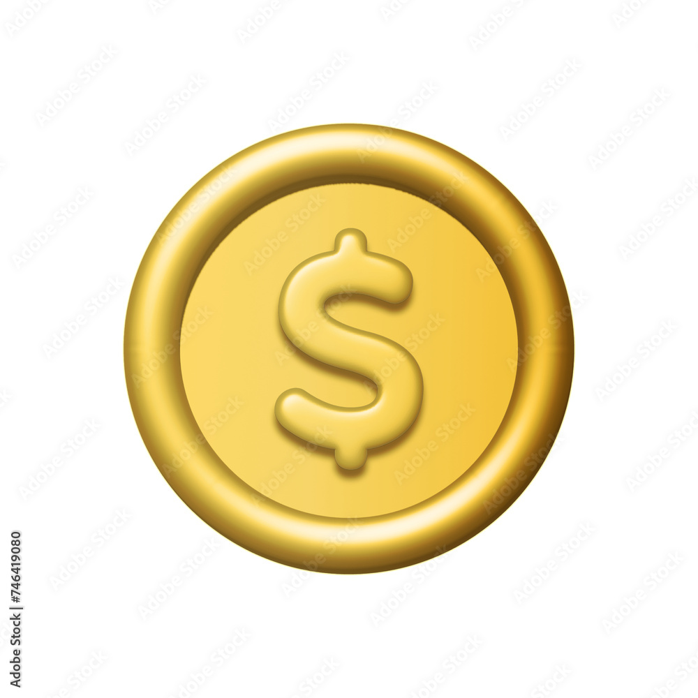 3d gold dollar coin isolated on white background. Design element illustration PNG. 3d gold dollar coin isolated on white background. Design element illustration PNG.