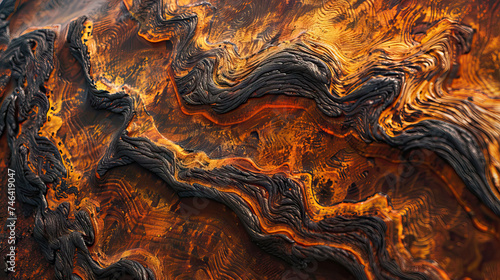 Macro View of Lava Flow Patterns in the Hawaiian Islands, Showing Intricate Textures. Concept of volcanic landscapes, lava flows, and geological features