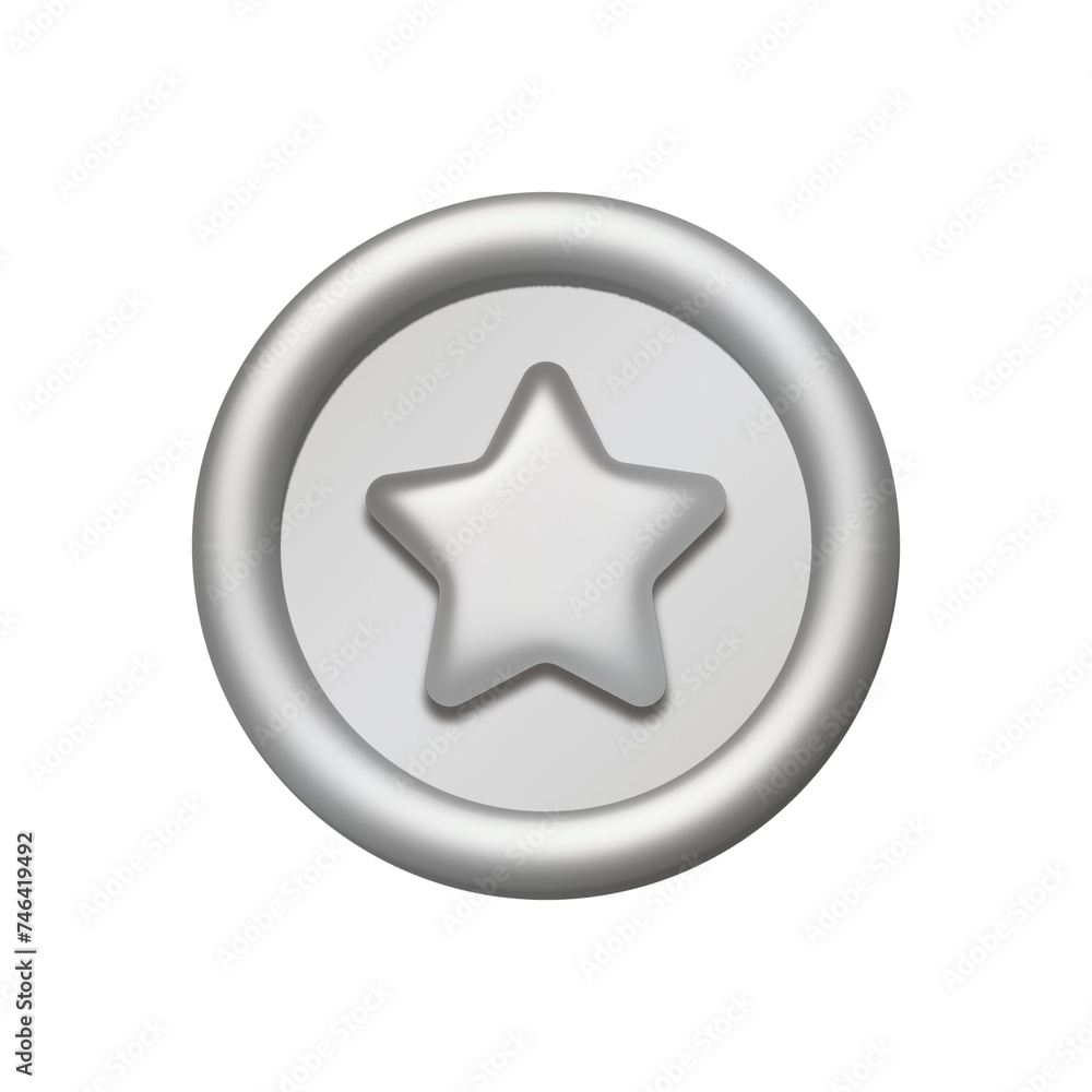 3d silver star coin isolated on white background. Design element illustration PNG. 3d silver star coin isolated on white background. Design element illustration PNG.