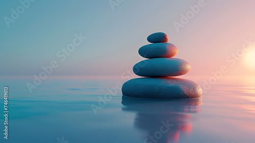 Zen Stone Stack on a Serene Blue Gradient Background  generative ai