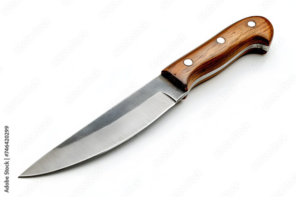 Kitchen knife with a wooden handle and shiny blade isolated on white background Kitchen knife with a wooden handle and shiny blade isolated on white background