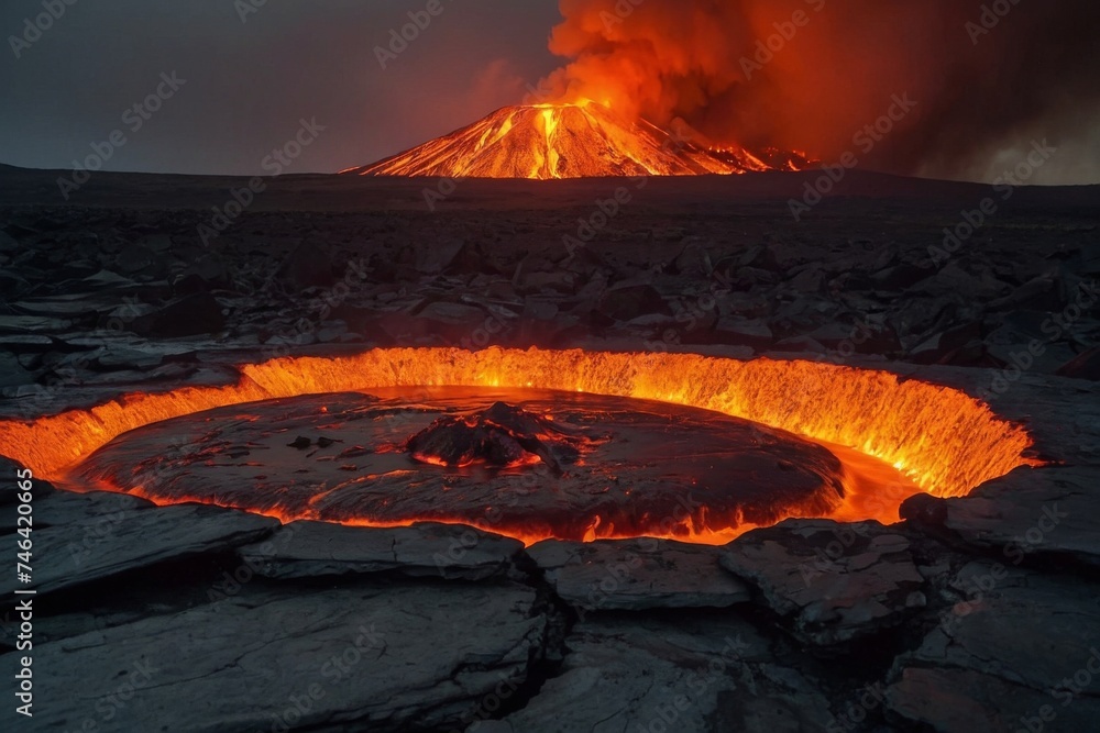 burning ground raging magma erupting f - obrazy, fototapety, plakaty 