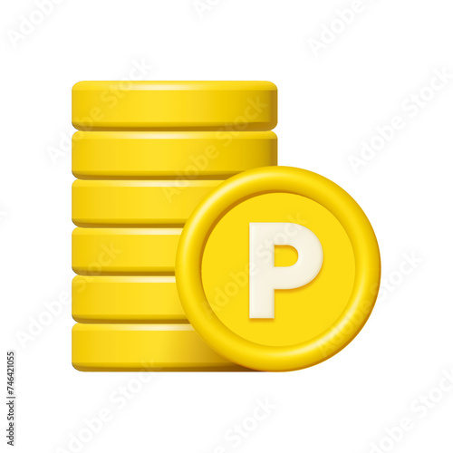 3d stack of point coin and collectables isolated on white background. Design element illustration PNG.
