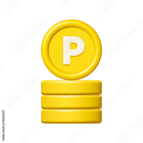 3d stack of point coin and collectables isolated on white background. Design element illustration PNG.