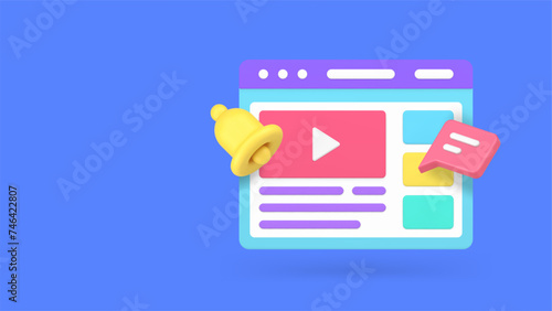 Video blog vlog multimedia content internet web site menu banner copy space 3d icon realistic vector