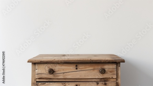 Contemporary wooden dresser on white backdrop. Generative AI
