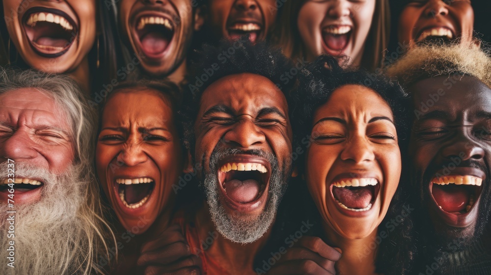 individuals faces as they react to winning the lottery. Capture multiple winners from a diverse range of age, gender and ethnicity backgrounds, shock, expression, happy - obrazy, fototapety, plakaty 