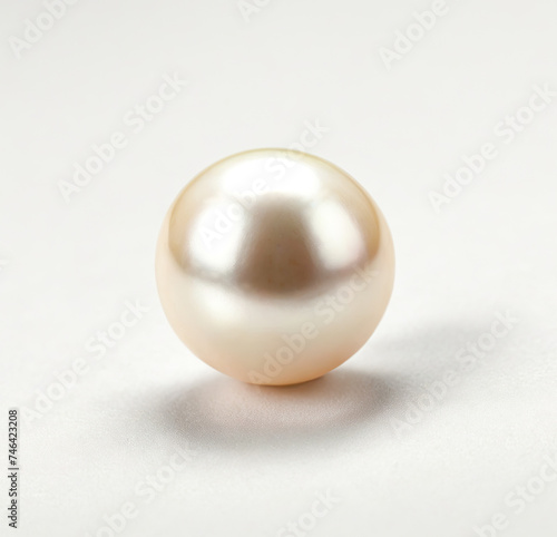 Single white nacreous pearl isolated on white background