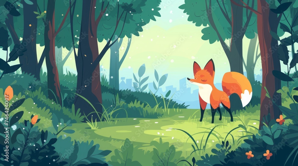 fox in fairy forest illustration. fox in fairy forest illustration.