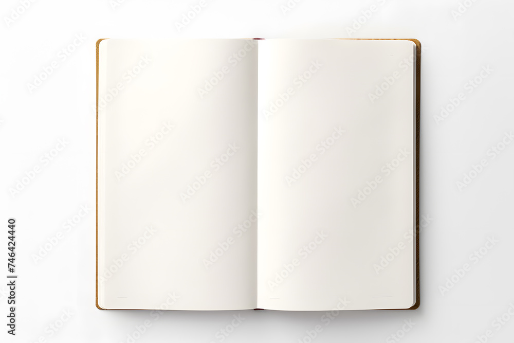 Blank opened notebook mock up top view isolated on white background Blank opened notebook mock up top view isolated on white background