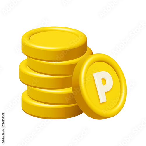 3d stack of point coin and collectables isolated on white background. Design element illustration PNG.