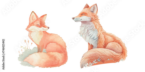 cute fox watercolour vector illustration