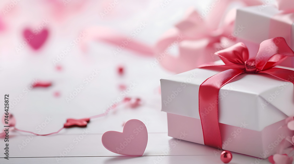 Valentine's day gift with rose flowers.Flat lay Valentine's day gift with rose flowers.Flat lay