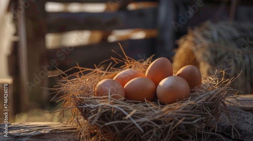 chicken eggs on the farm