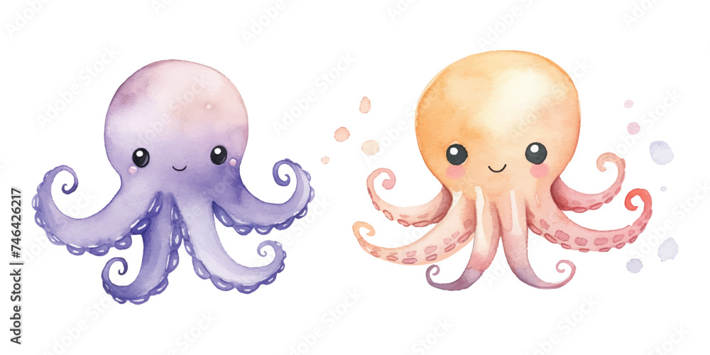 cute octopus watercolor illustration 