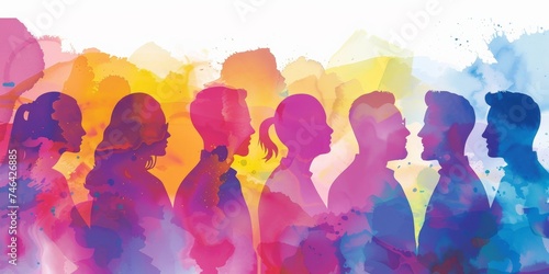 Colorful upper body silhouettes of different working people as human resources and inclusion concept photo