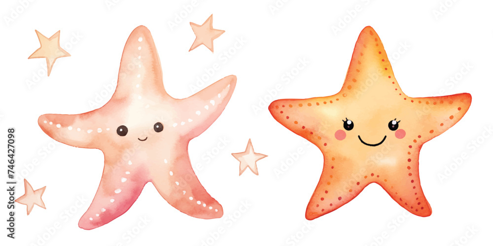 cute star fish watercolor vector illustration