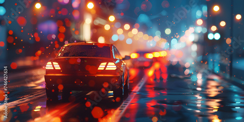 night rain cars lights / autumn road in the city, traffic October on the highway, dark evening traffic jams 