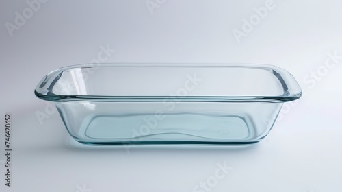 glass baking dish on white background.